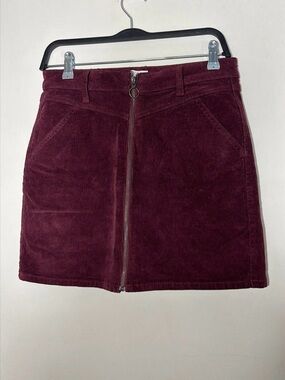 SO Burgundy Corduroy Zip-Front Mini Skirt